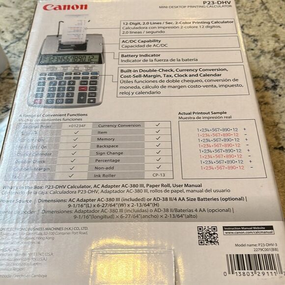 Canon Mini Desktop Printing Calculator Model P23-DHV prints 12v or batteries - Picture 3 of 5